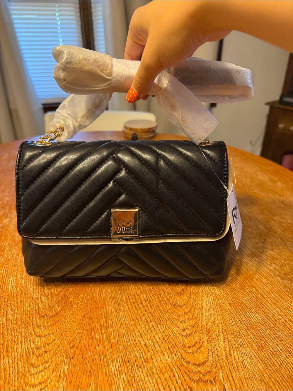 Rebecca Minkoff Black Quilted Leather Crossbody with Gold Tone Trim